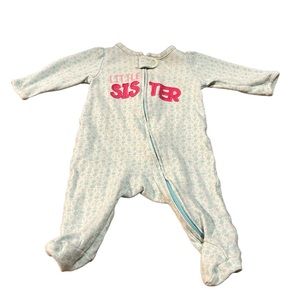 Blue, White, and Pink Carter’s Floral Sleeper “Little Sister”. Size 0-3M